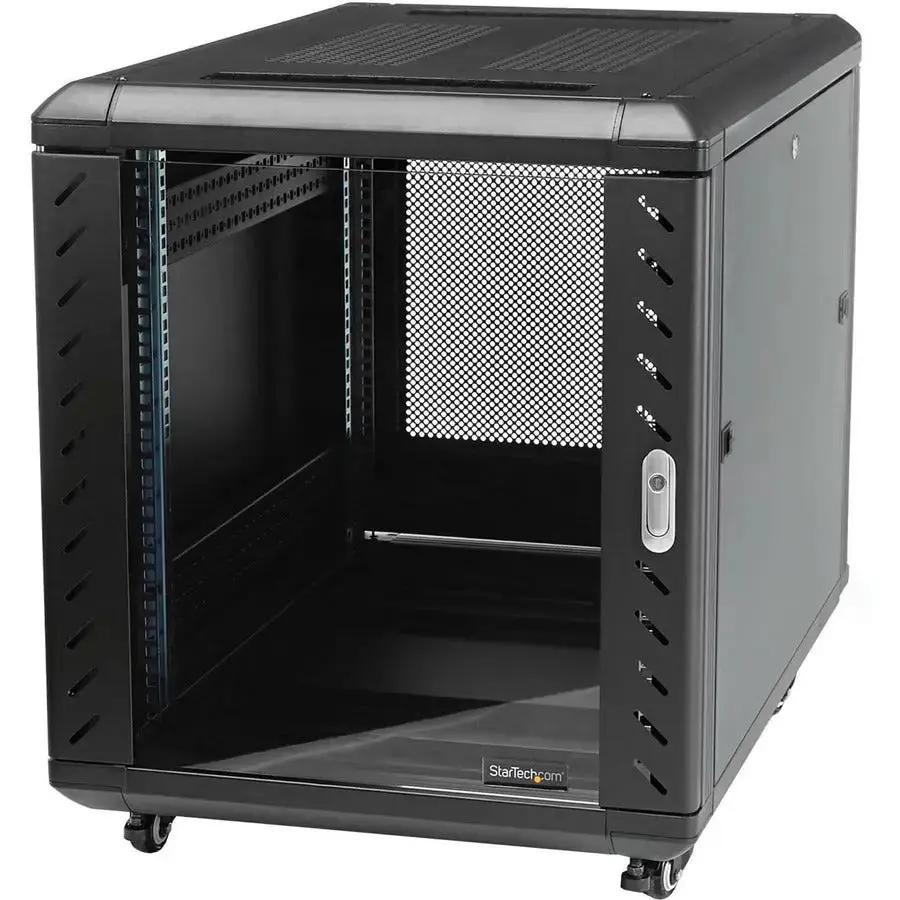 StarTech.com 15U Floor Standing Server Rack Cabinet with Casters and Adjustable Depth - 32 inch Black Steel Mesh Enclosure by StarTech.com