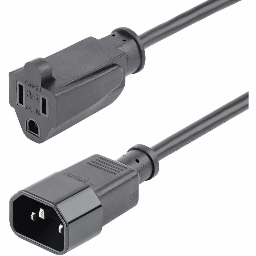 StarTech.com 1 ft. Power Extension Cord - IEC C14 to NEMA 5-15R, 10A, 125V, Black - Pack of 10