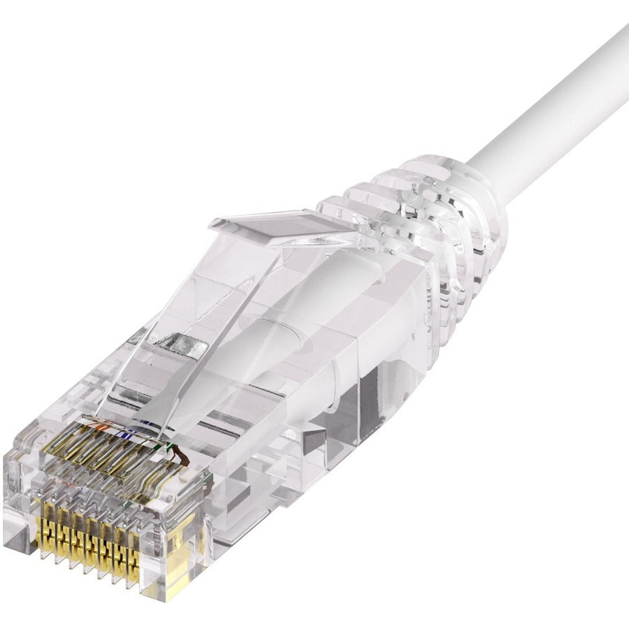 Unirise Clearfit Slim™ Cat6A 28AWG Patch Cable – 7ft, Snagless, White for High-Density Data Centers