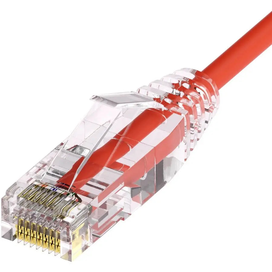 Unirise ClearFit Slim 28AWG Cat6A Patch Cable, Snagless, 9ft, Red