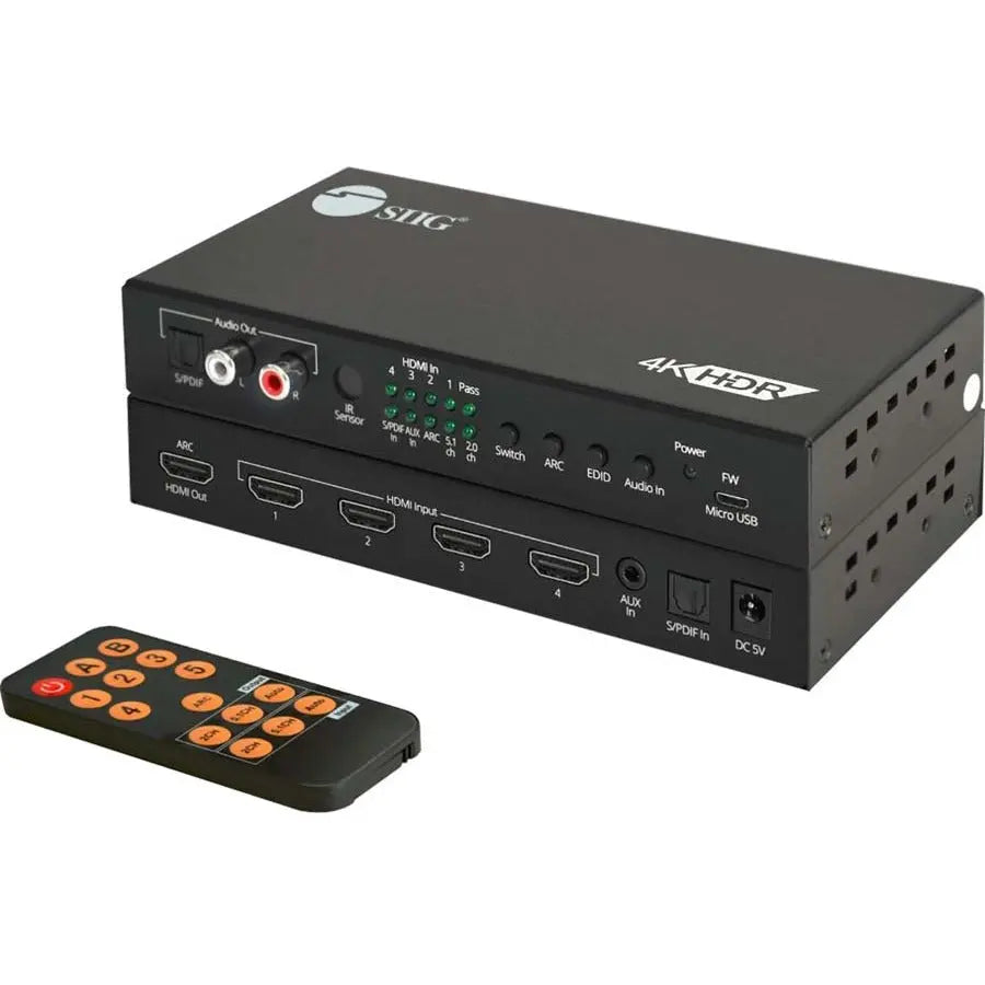 SIIG Inc 4x1 HDMI 4K60Hz Switch with ARC and Audio Extractor - Seamless Quad-Split Multi-Viewer