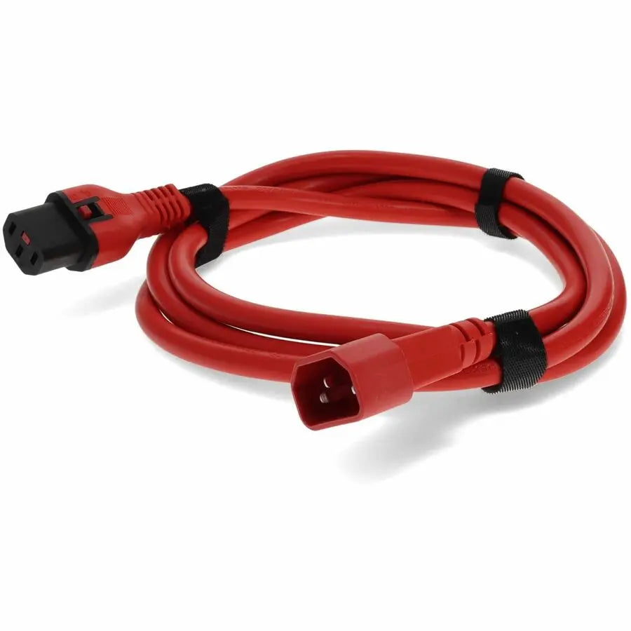 AddOn 2ft C13 (Locking) Female to C14 (Locking) Male Power Cable - 14AWG, 15A, Red, 120V AC