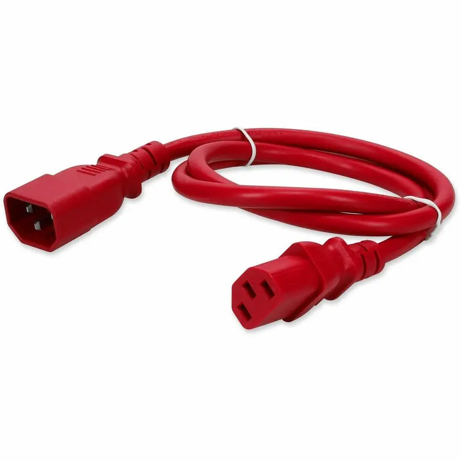 AddOn 10ft IEC C13 to IEC C14 Power Cable - Red, 14AWG, 15A, 100-250V