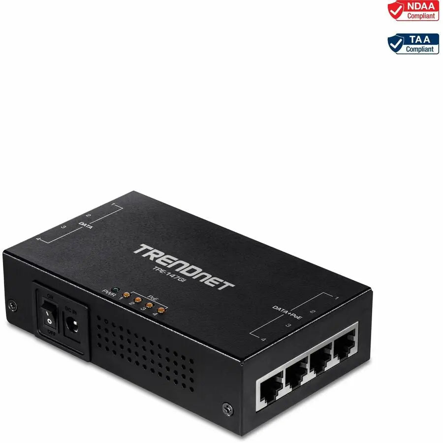 TRENDnet 65W 4-Port Gigabit PoE+ Injector TPE-147GI – Power Up to Four PoE Devices Over Ethernet
