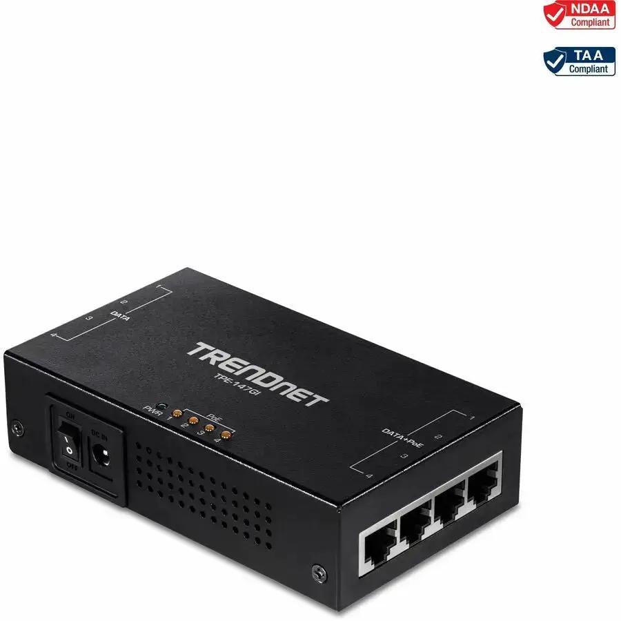 TRENDnet 65W 4-Port Gigabit PoE+ Injector TPE-147GI – Power Up to Four PoE Devices Over Ethernet by TRENDnet