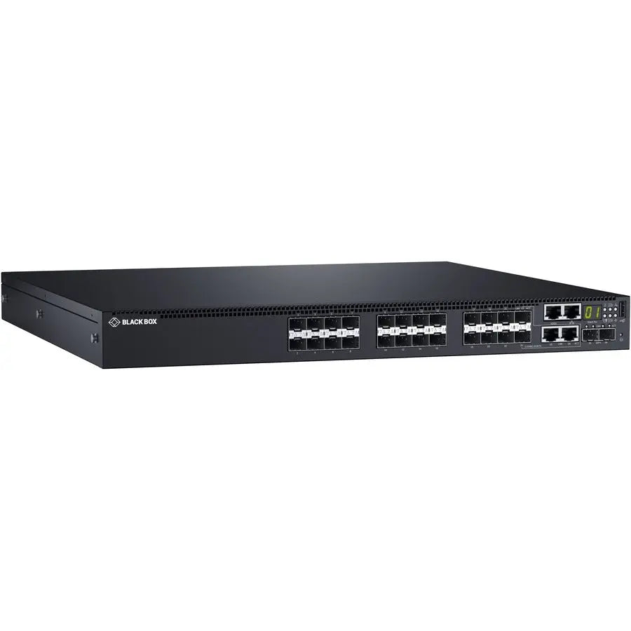 Black Box Emerald EMS1G24F 24-Port Fiber Network Switch with 10GbE Uplinks and Redundant Power Supplies