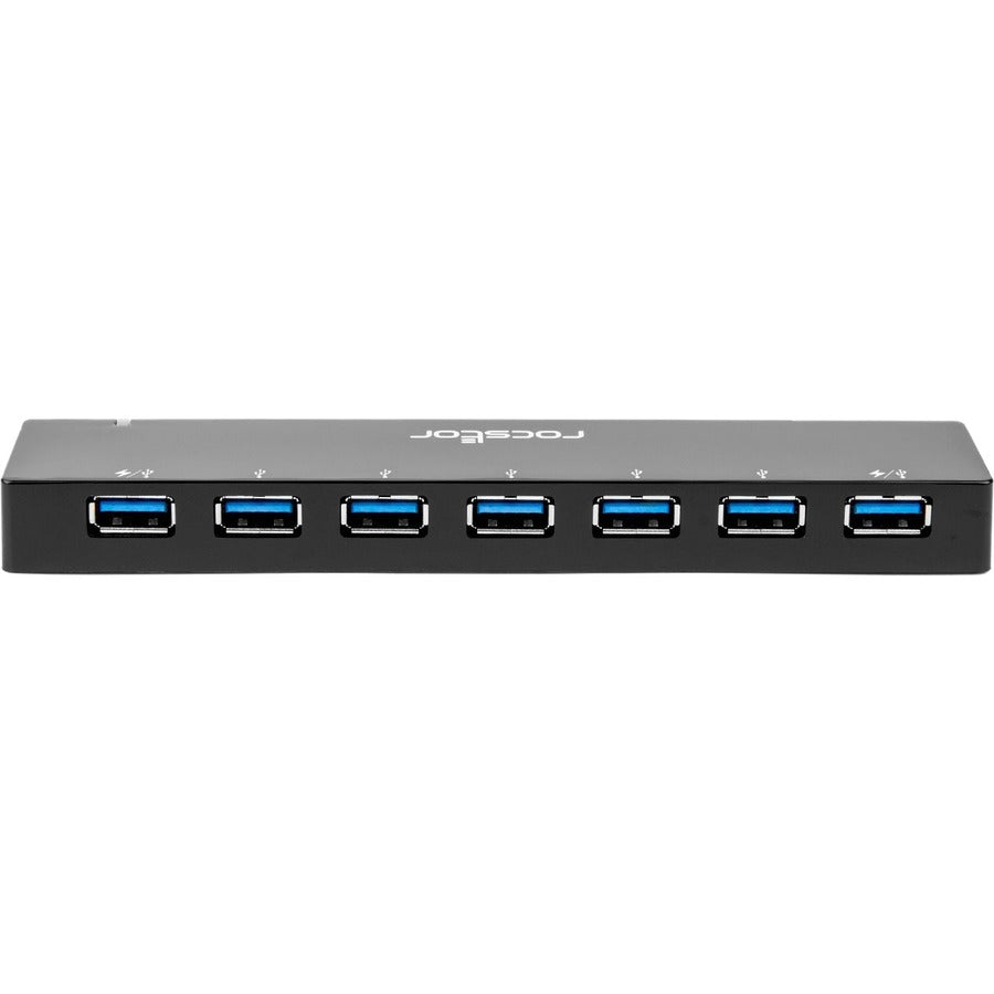 Rocstor 7-Port USB Hub with USB 3.0 Interface - External Black USB Hub for Seamless Device Connectivity