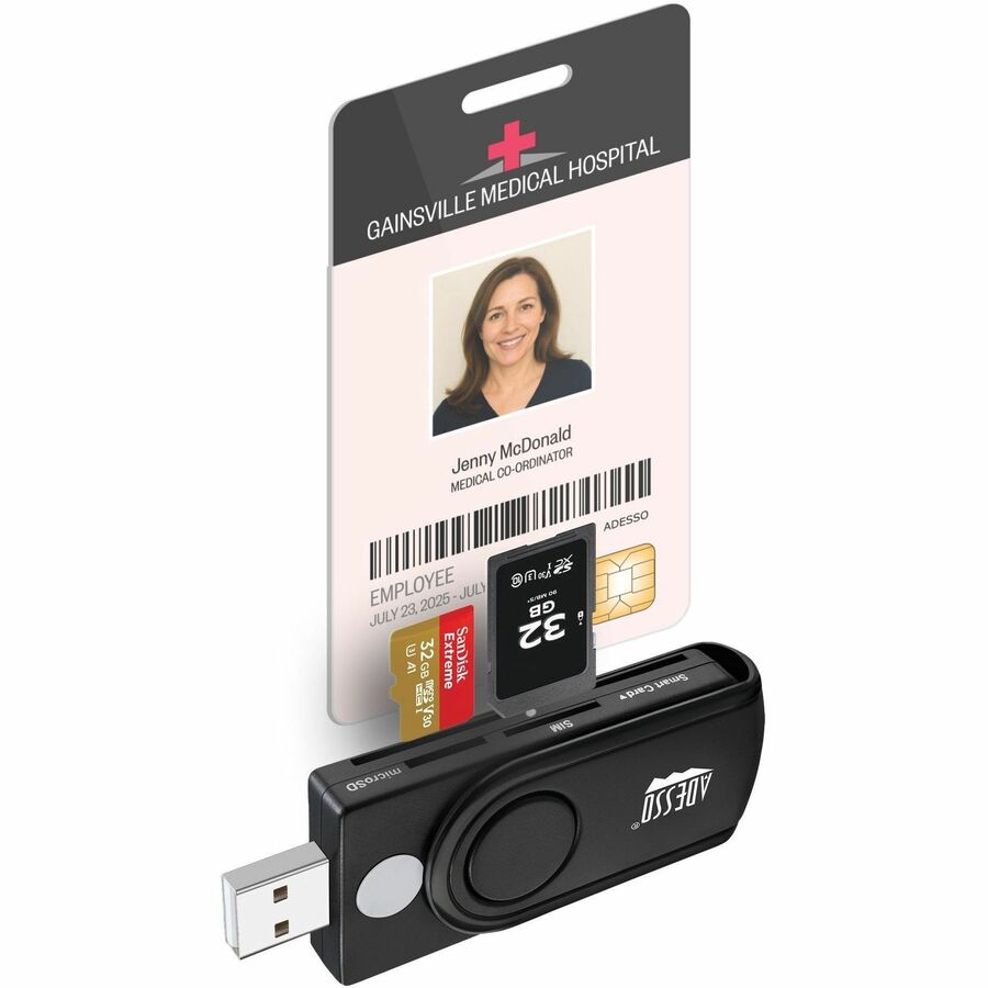 Adesso SCR-200 Smart Card Reader – USB Contact Smart Card & Memory Card Reader for Secure Digital Authentication