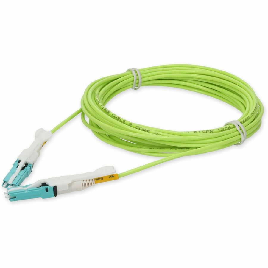AddOn 9m CS to CS Lime Green OM5 Duplex OFNR Fiber Patch Cable – Riser-Rated, Indoor Use