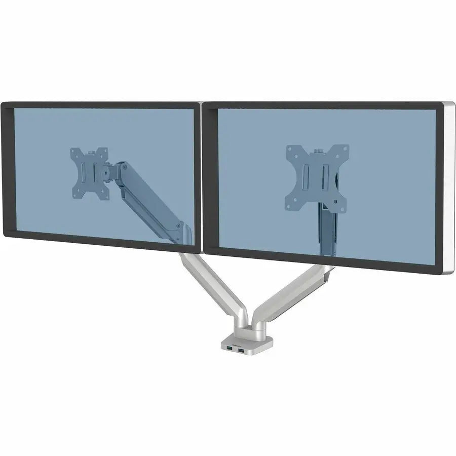 Fellowes Platinum Series Dual Monitor Arm for 40-Inch Monitors - Full Motion with VESA Mount, USB Ports, Silver