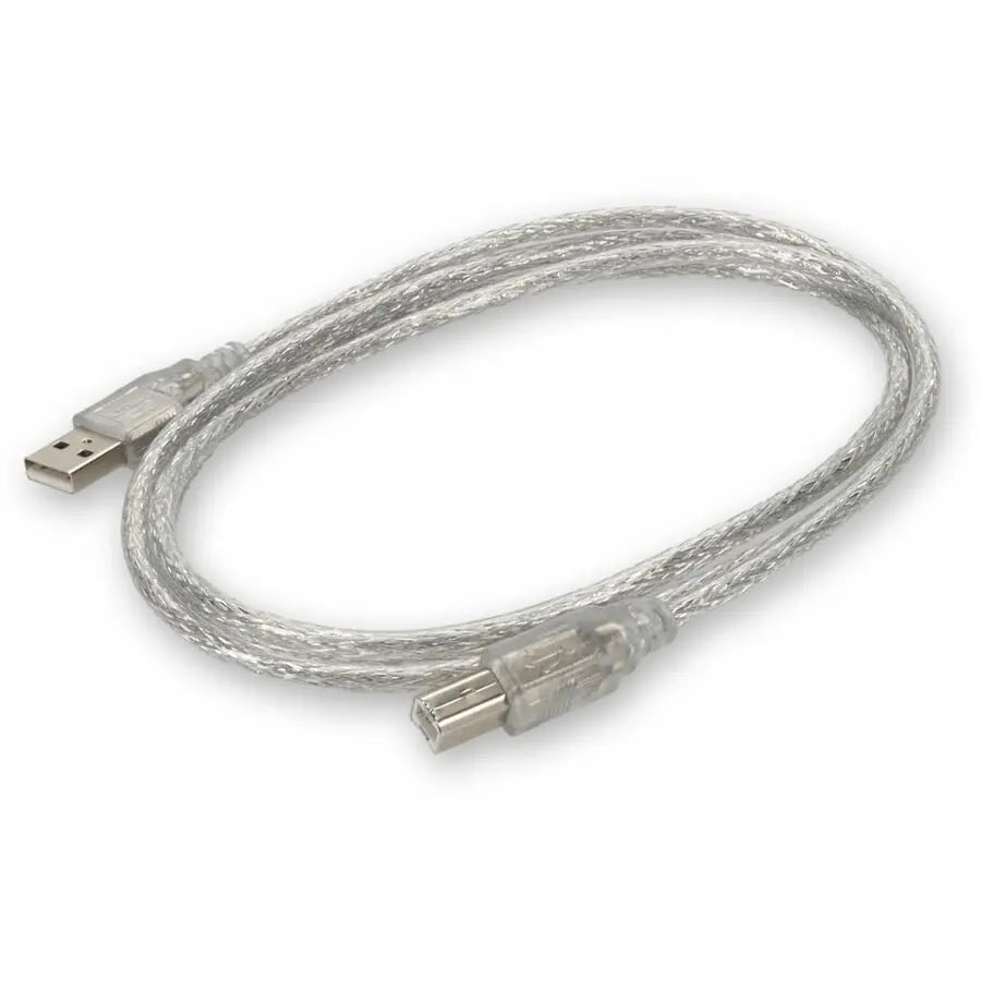 AddOn 6ft USB A 2.0 Male to USB B 2.0 Male Clear Data Transfer Cable