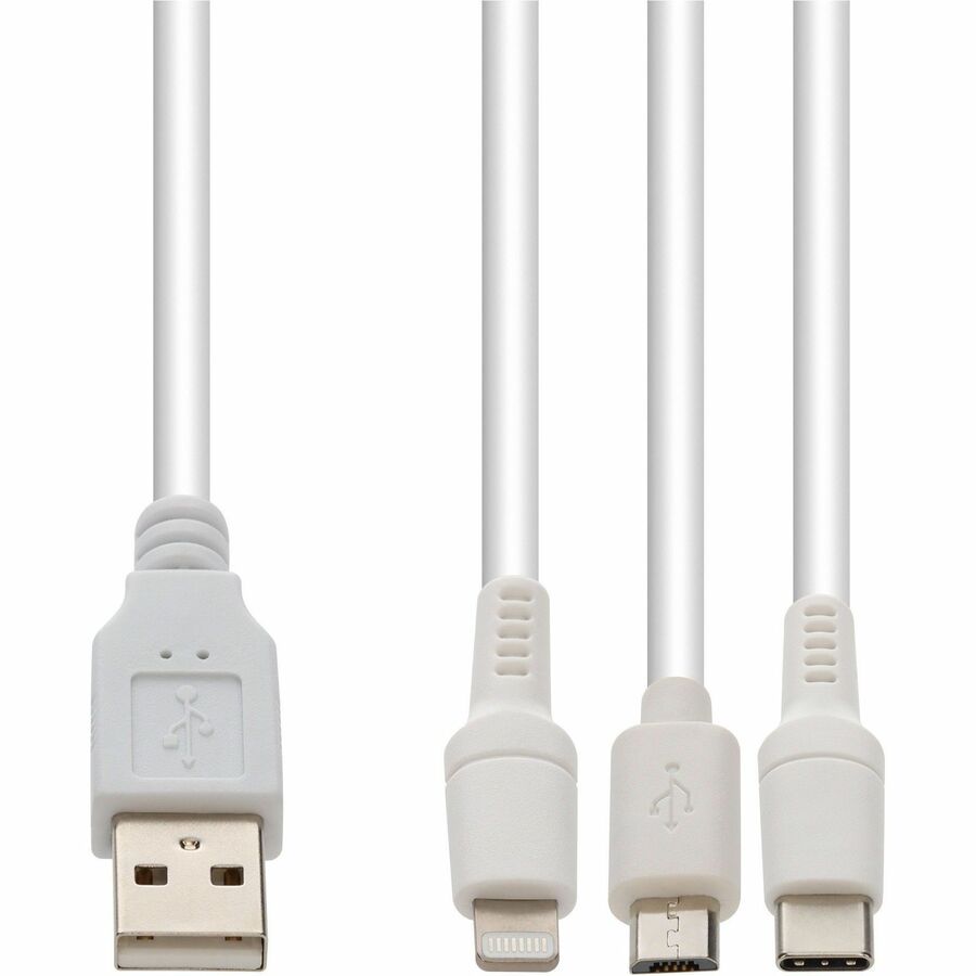 AddOn 1m USB A 2.0 to Lightning, USB C 3.1, Micro-USB B 2.0 Male to Male Data Transfer Cable - White