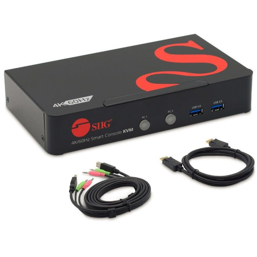 SIIG 2-Port DisplayPort 1.2 4K KVM Switch with USB 3.0 and Multimedia Support