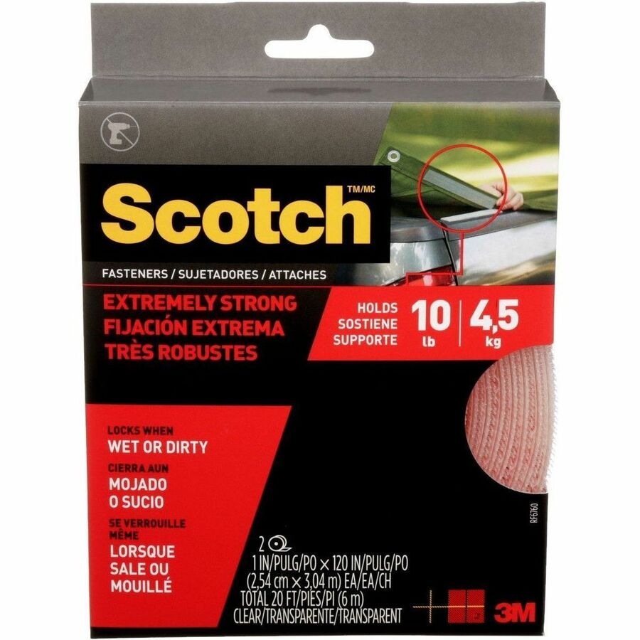 3M Scotch Extreme Fasteners 1 Inch x 10 Feet Clear - Heavy Duty Hook & Loop Tape for Indoor and Outdoor Use