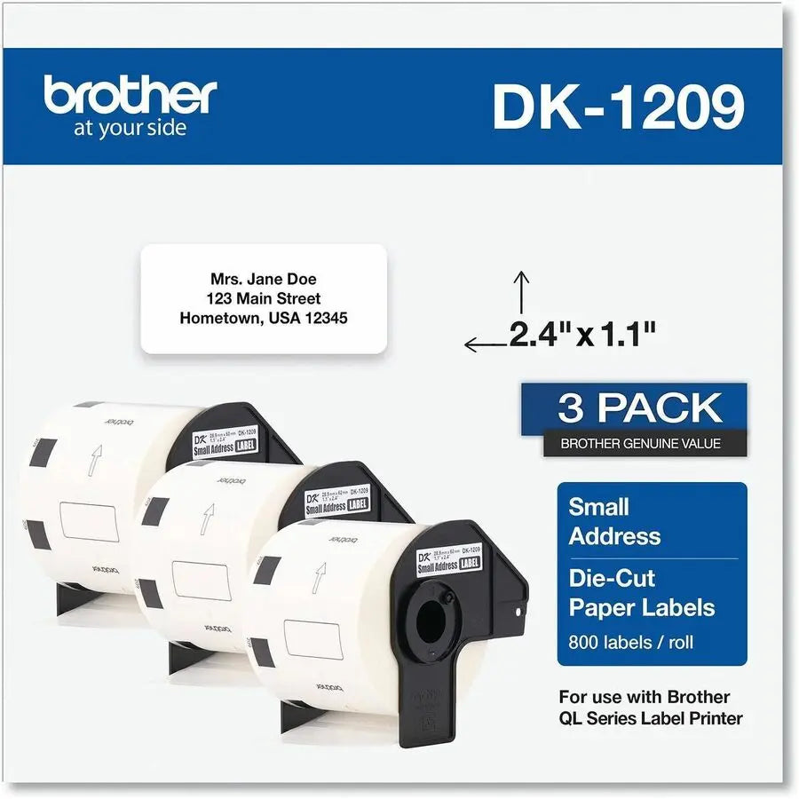 Brother DK-1209 Address Label Roll for Brother QL Series Printers - 800 Die-Cut White Paper Labels