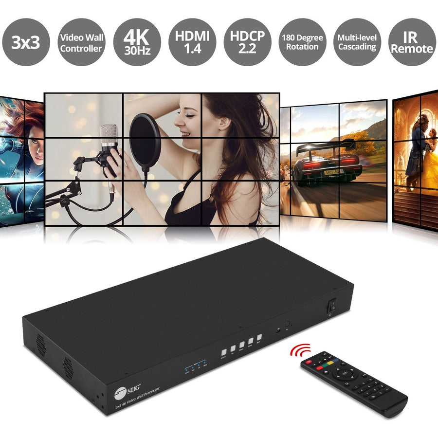 SIIG 3x3 4K Video Wall Processor with USB-C, DisplayPort, VGA, HDMI Inputs – CE-H26F11-S1