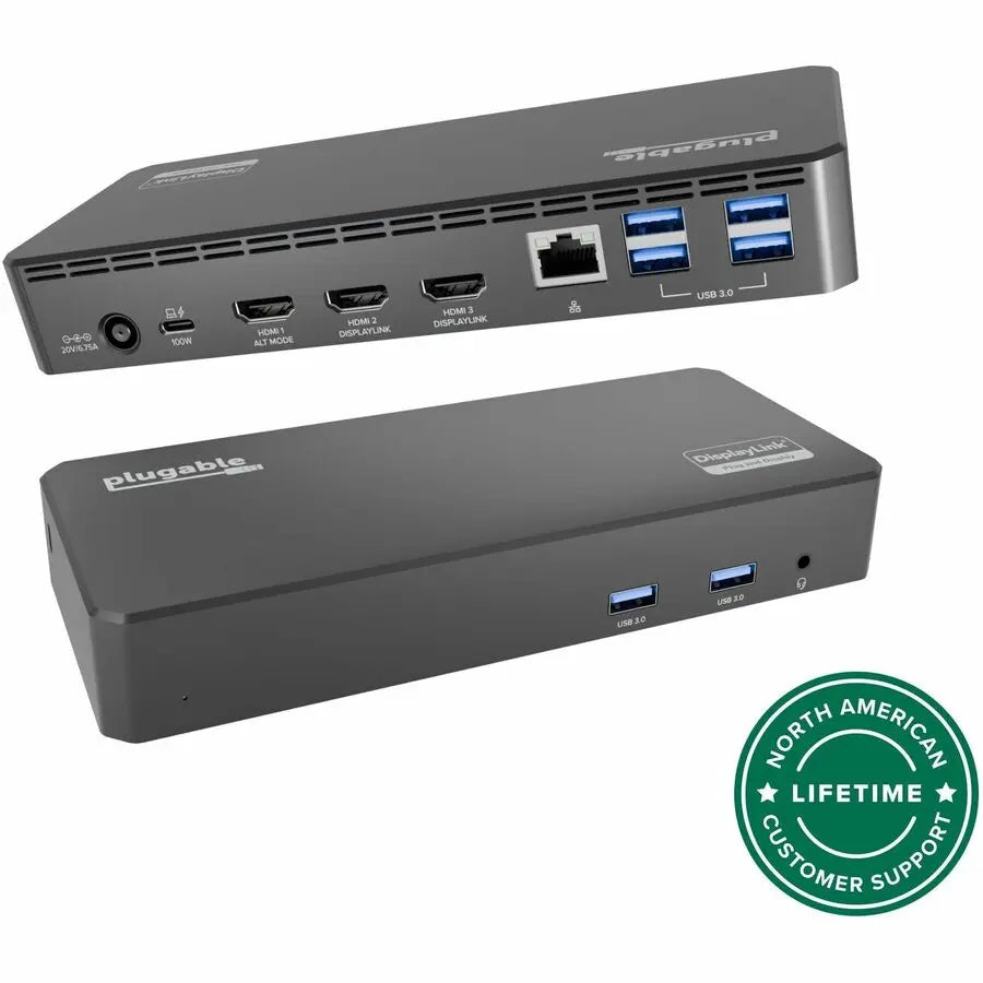 Plugable USB-C Triple HDMI Display Docking Station with 100W Power Delivery, 6 USB 3.0 Ports, and Gigabit Ethernet - Model UD-3900PDZ