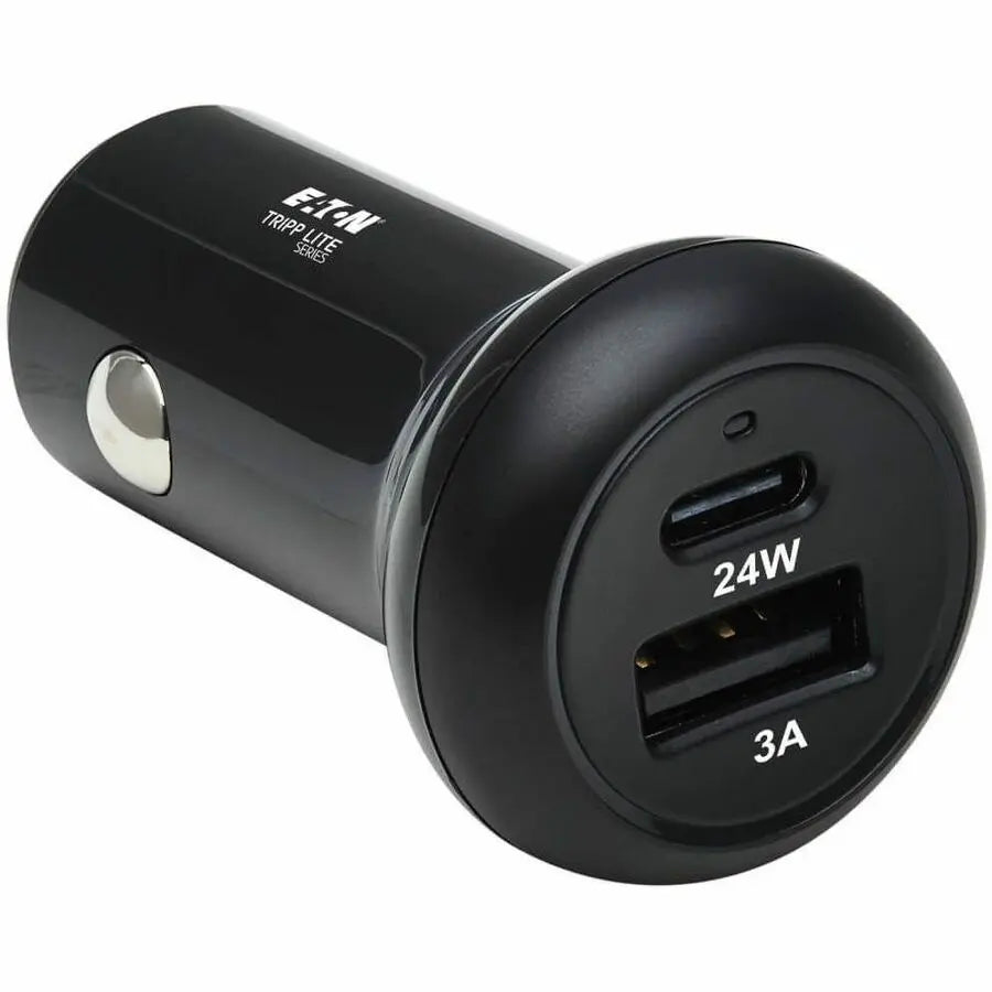 Eaton Tripp Lite Series Dual-Port USB Car Charger with 24W Power - USB-C PD 3.0 and USB-A QC 3.0, Black