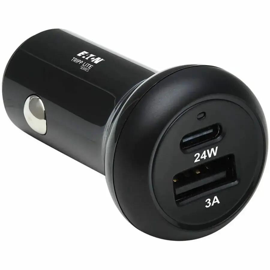 Eaton Tripp Lite Series Dual-Port USB Car Charger with 24W Power - USB-C PD 3.0 and USB-A QC 3.0, Black by Eaton Corporation