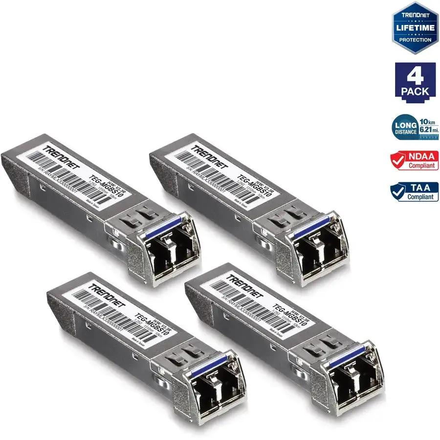 TRENDnet SFP Single-Mode LC Module 4-Pack TEG-MGBS10/4 for Long-Distance Fiber Networking by TRENDnet