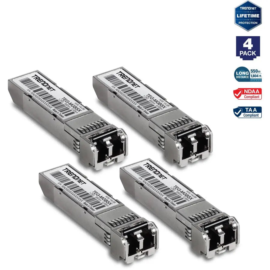 TRENDnet TEG-MGBSX/4 SFP Multi-Mode LC Module 4-Pack for Gigabit Ethernet and Fiber Networking