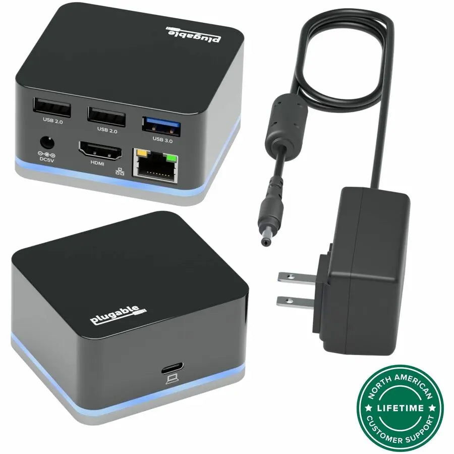 Plugable UD-CUBE Mini Docking Station - Compact HDMI, Gigabit Ethernet, 3 USB Ports for USB-C and Thunderbolt 3 Laptops