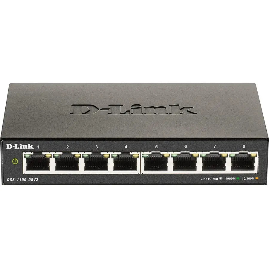 D-Link DGS-1100-08V2 Ethernet Switch – 8-Port Desktop Gigabit Network Switch with PoE Support, Layer 2 Features, and Energy Saving Technology