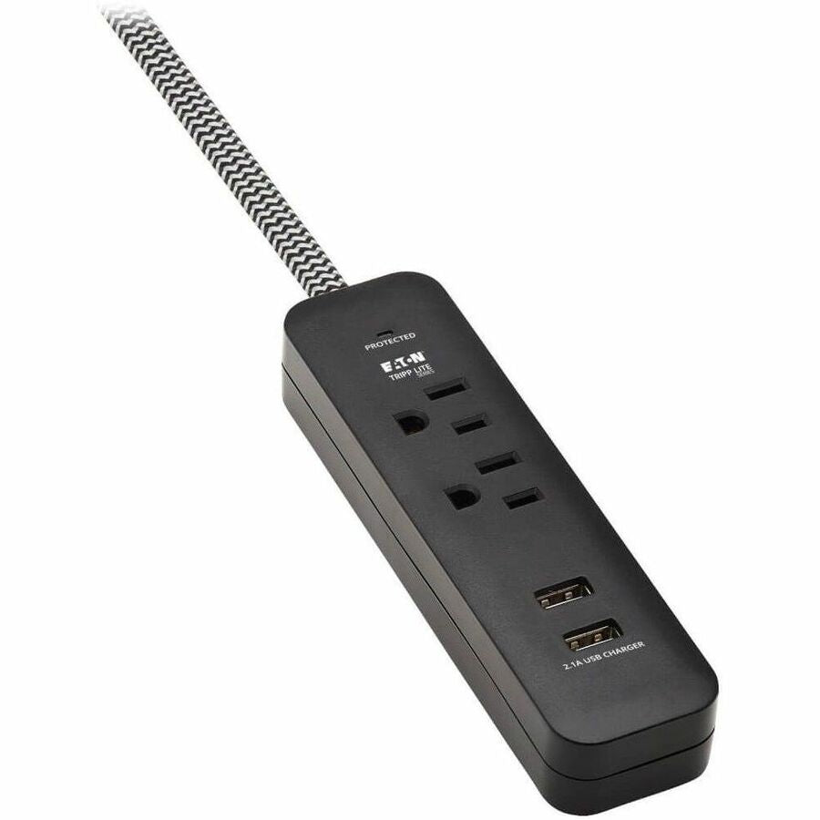 Eaton Tripp Lite Series 2-Outlet Surge Protector with 2 USB Ports (2.1A Shared) - 6 ft. Cord, 5-15P Plug, 450 Joules, Black