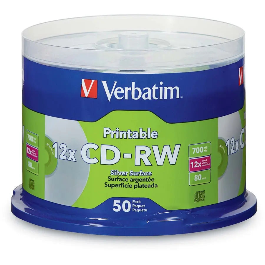Verbatim DataLife Plus Silver Inkjet Printable CD-RW 700MB 12X - 50 Pack Spindle