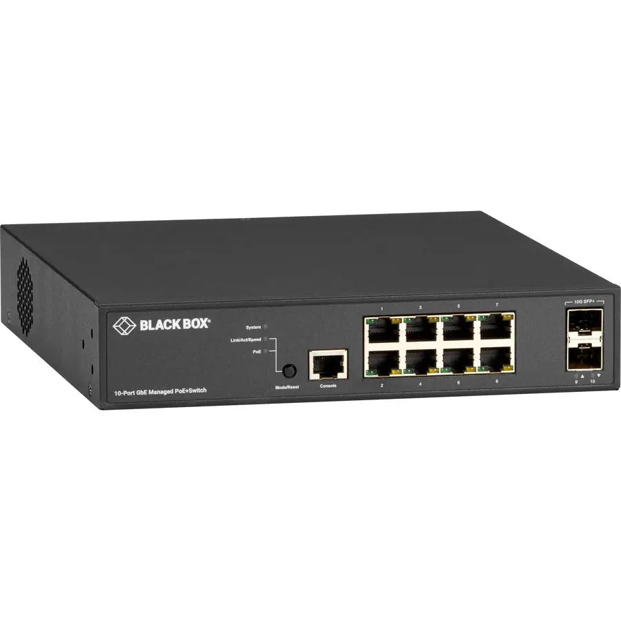 Black Box LPB3010A Ethernet Switch – Managed Gigabit with PoE+ and 10-Gigabit Uplinks