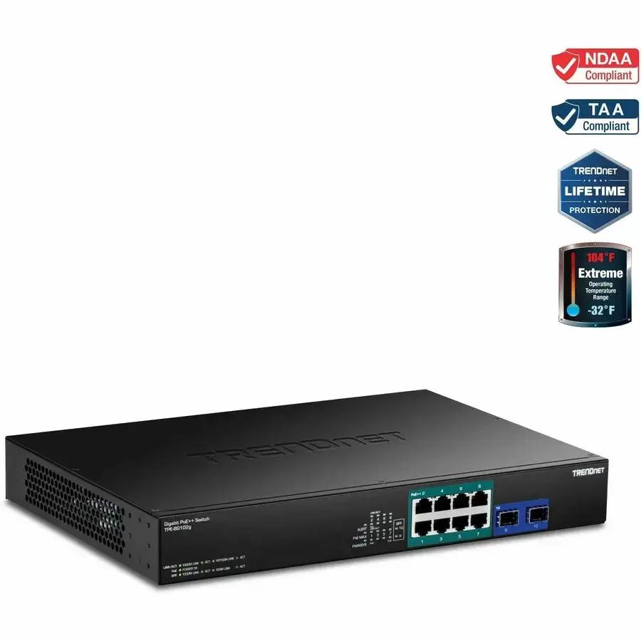 TRENDnet TPE-BG102g 10-Port Gigabit PoE++ Switch with 240W Power Budget and SFP Ports by TRENDnet