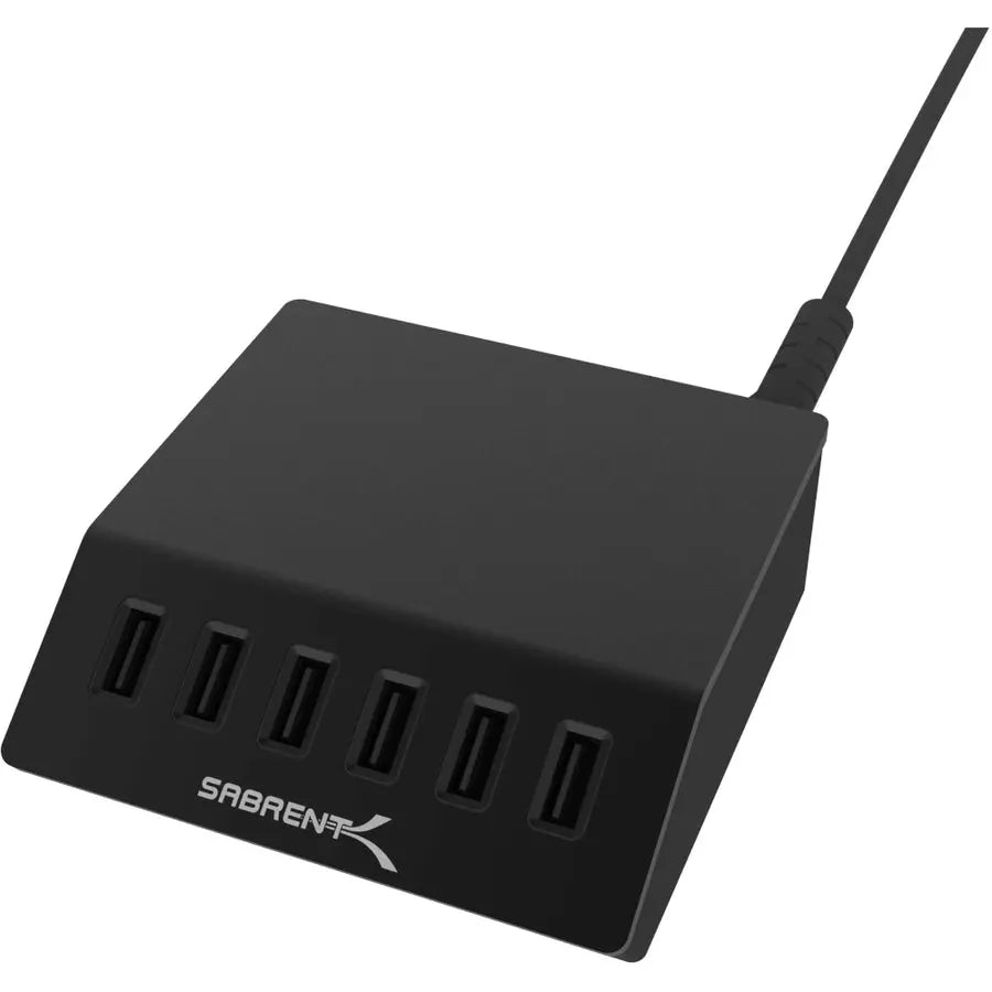 Sabrent AX-FLCH-B Premium 60W 6-Port Aluminum Desktop USB Charger – Fast Charging for Multiple Devices