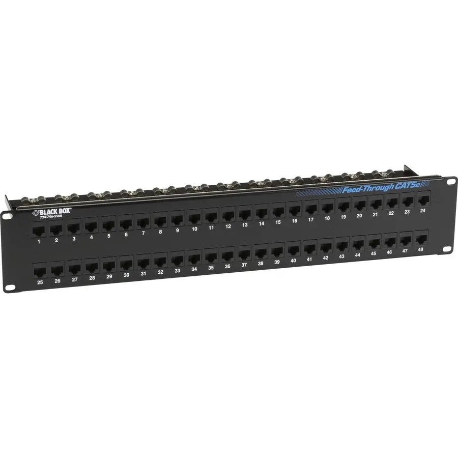 Black Box JPM810A-R2 CAT5e Feed-Through Patch Panel - 2U, 48-Port, Unshielded, 19" Rack Mount