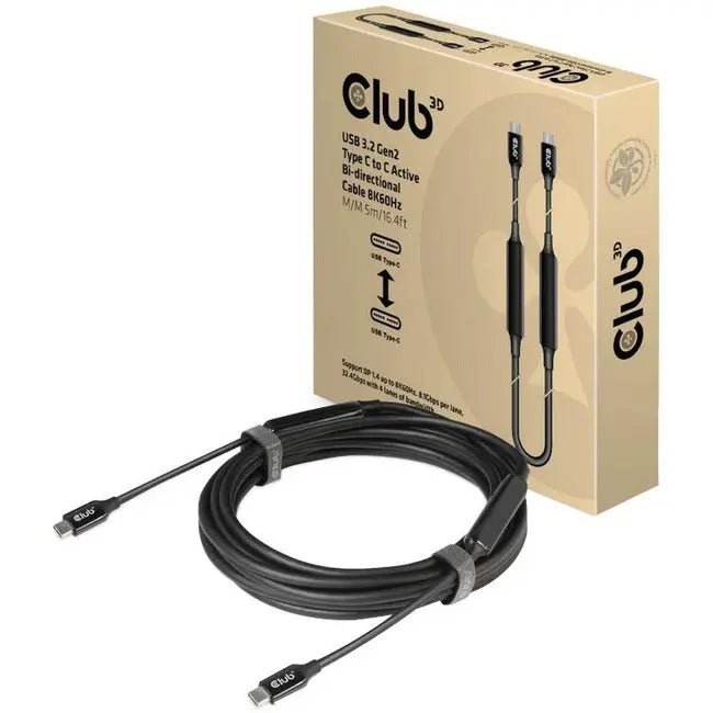 Club 3D CAC-1535 USB 3.2 Gen2 Type C to C Active Bi-Directional Cable – 16.4 ft, Supports 8K@60Hz, 60W Power Delivery, for VR & Data Transfer