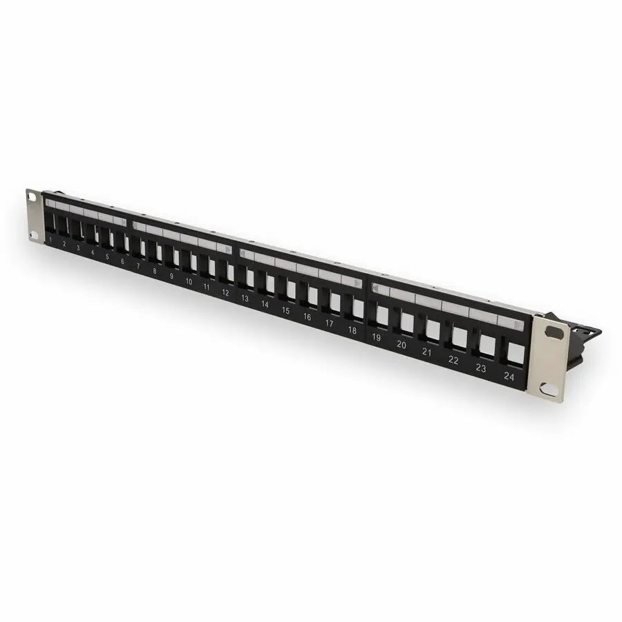 AddOn 19-Inch 24-Port Cat6 Unloaded Patch Panel – Rack-Mountable, 1U High, Model ADD-PPST-24PE