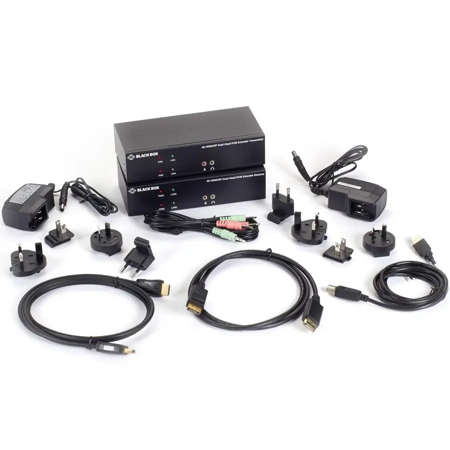 Black Box KVXLCHDPF-200 KVM Extender with Dual 4K Video, USB 2.0, and RS-232 Support