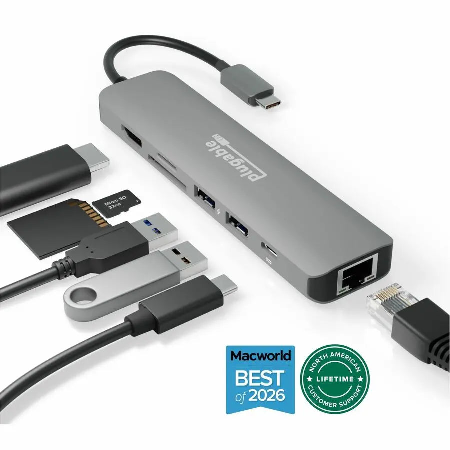 Plugable Technologies USBC-7IN1E 7-in-1 USB-C Hub with Ethernet and 4K HDMI Display