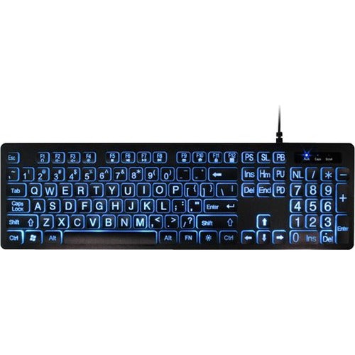 Aluratek AKBLED01FS Large Print Tri-Color LED Backlit Keyboard for PC