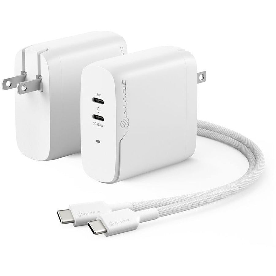 ALOGIC 2X68 Rapid Power 68W GaN USB-C Charger with 100W Cable, White (WCG2X68-US)