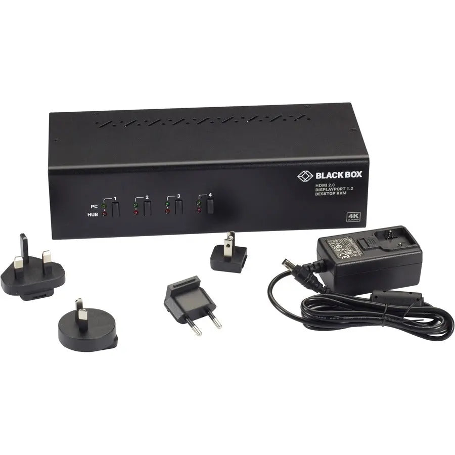 Black Box KV6224DPH Dual 4K DisplayPort/HDMI KVM Switch with USB Hub and Multimedia Control