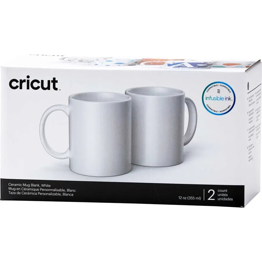 Cricut Ceramic Mug Blank, White - 12 oz (2 Pack) for Infusible Ink & Mug Press