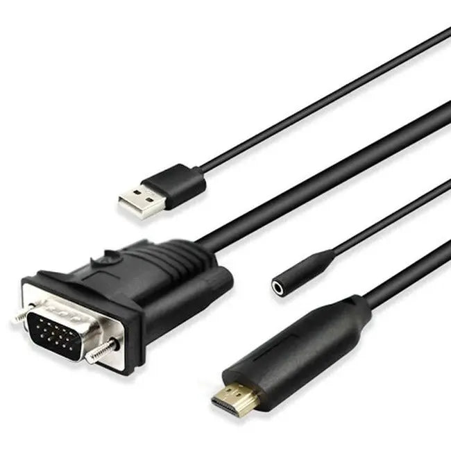 4XEM 10ft HDMI to VGA Adapter with 3.5mm Audio Jack and USB Power – Compatible with Legacy and Modern Devices