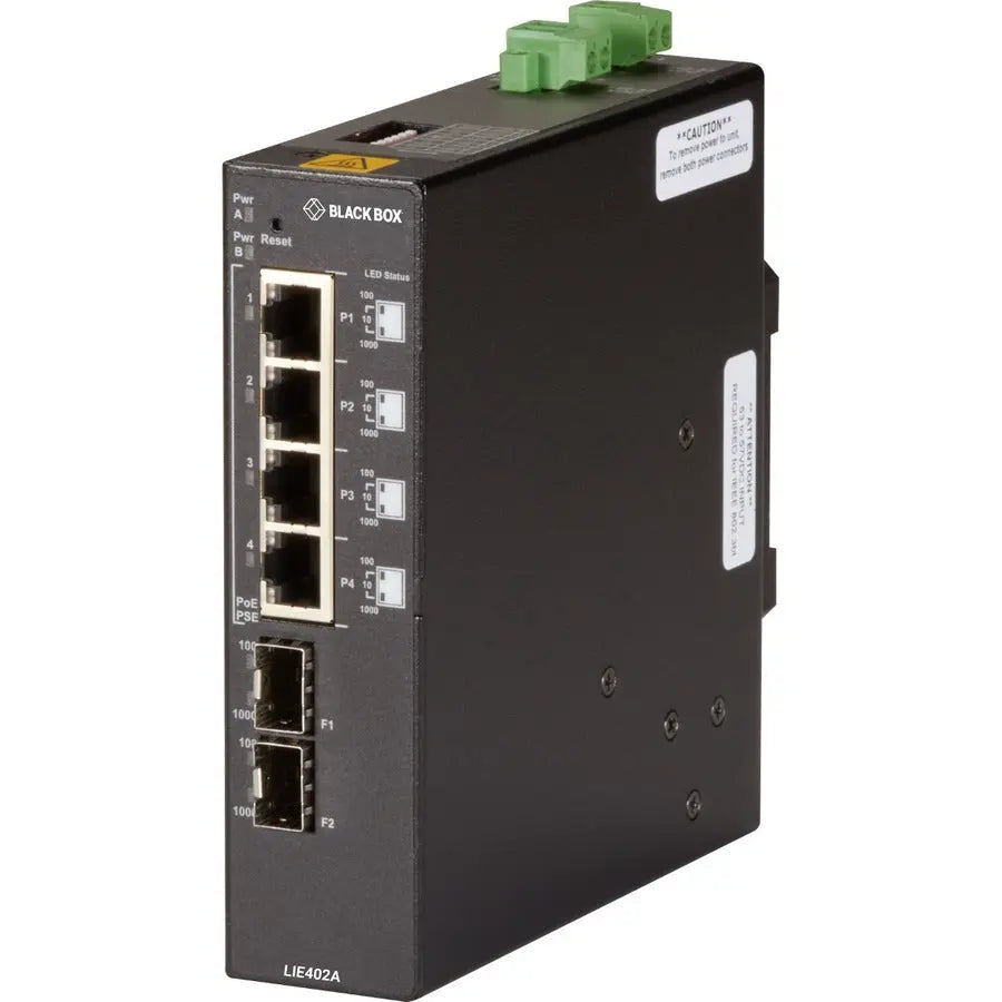 Black Box LIE402A Industrial PoE++ Gigabit Ethernet Switch with Redundant Fiber Uplinks