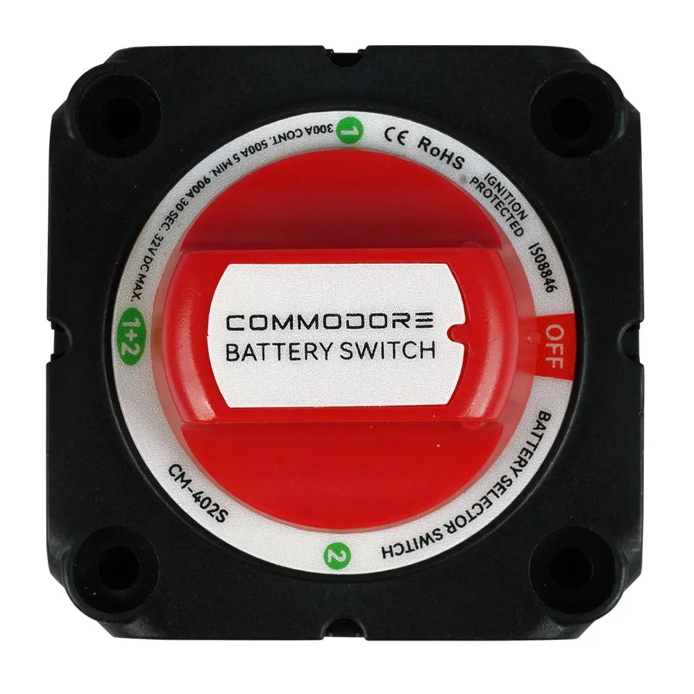 Commodore CM-402S 4-Position Compact Dual Battery Selector Switch for Marine and RV Applications