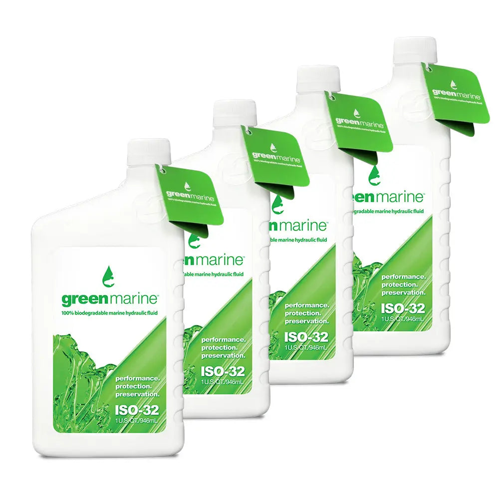 Power-Pole Green Marine ISO-32 Hydraulic Fluid 4-Pack - 1 Quart Bottles for Marine Applications