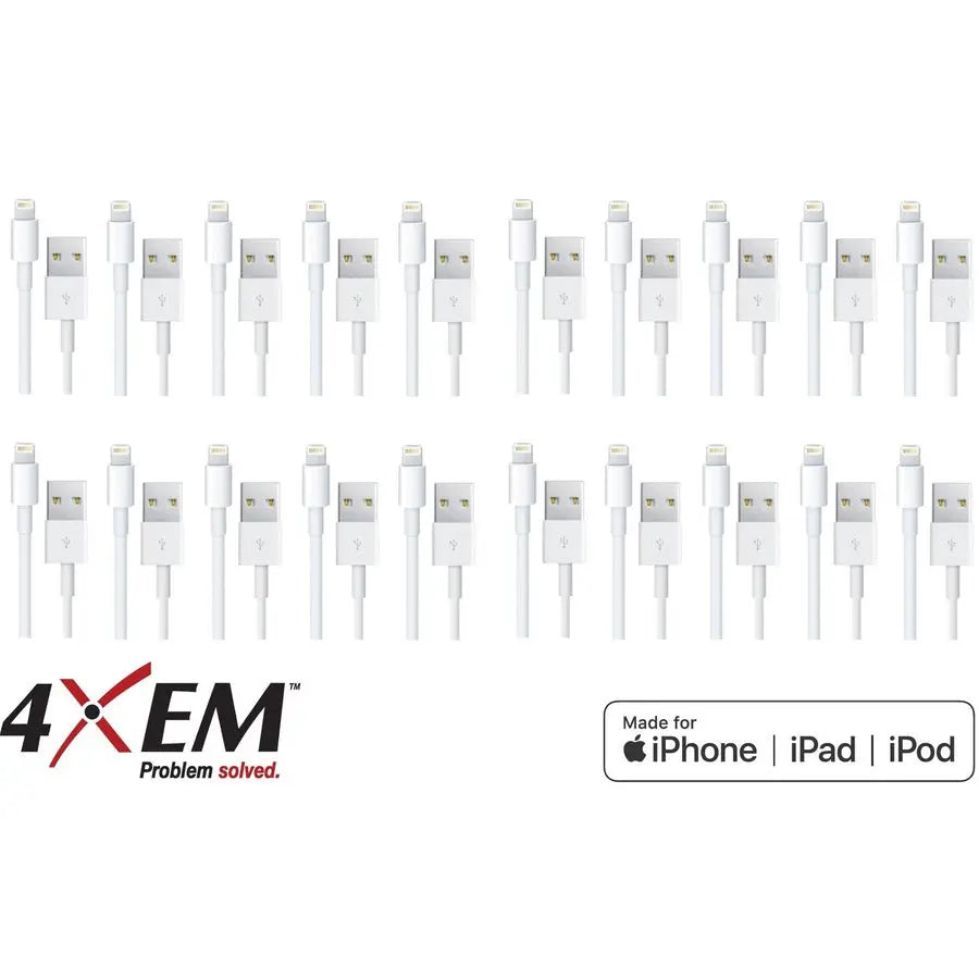 4XEM 20 Pack 3ft Lightning to USB Cables for iPhone, iPad, and iPod – White