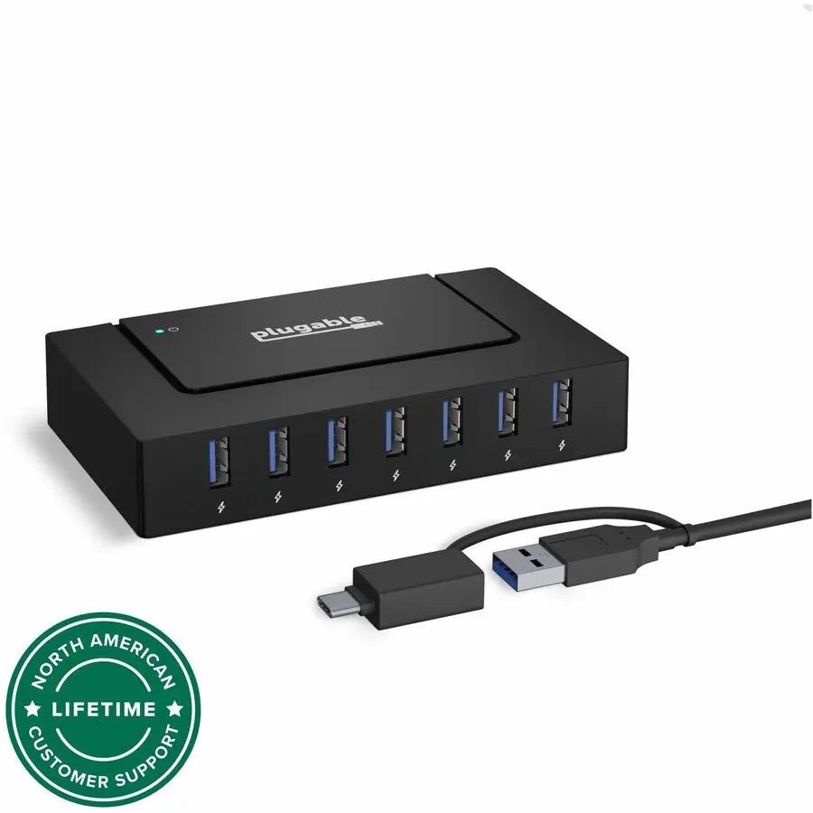 Plugable USBC-HUB7BC 7-Port USB 3.0 and USB-C Charging Hub with 60W Power Adapter
