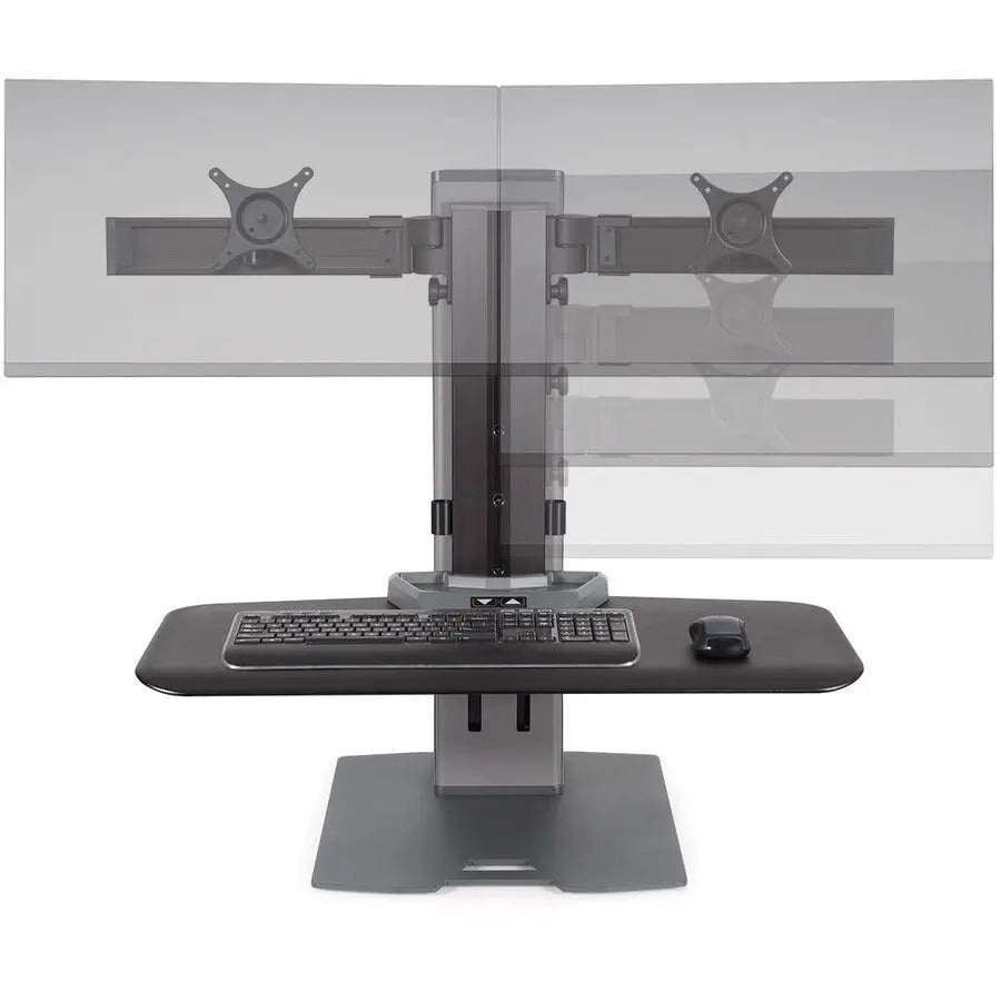 HAT Winston-E Sit-Stand Dual Monitor Mount with Compact Worksurface by Innovative Office Products