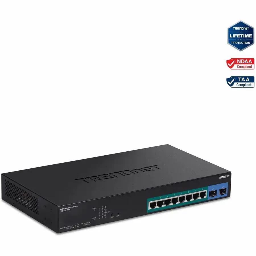 TRENDnet TPE-1021WS 10-Port Gigabit Web Smart PoE+ Switch with 8 PoE+ Ports, SFP Slots, and Cloud Management by TRENDnet
