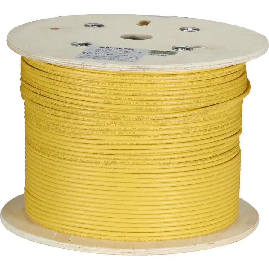 Black Box GigaTrue CAT6A S/FTP Network Cable - 1000 ft Yellow Bulk Ethernet Cable for High-Speed Data & PoE